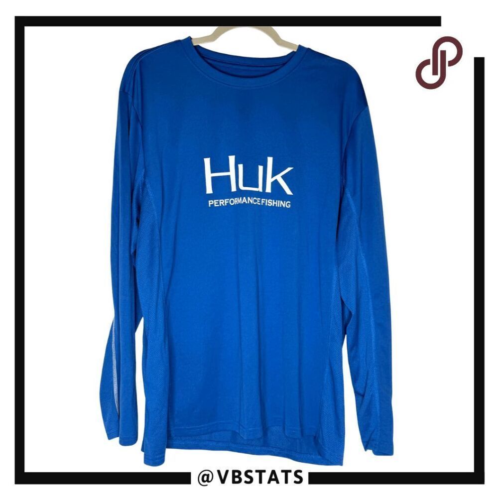 Huk Men's Crew Neck Performance Fishing‎ Long Sleeve T-Shirt Blue Size XL